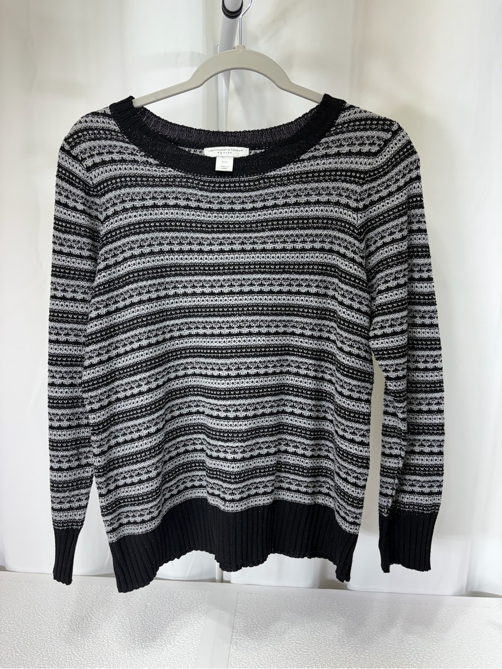 Christopher & Banks Black & Gray Striped Scoop Neck Sweater 4234